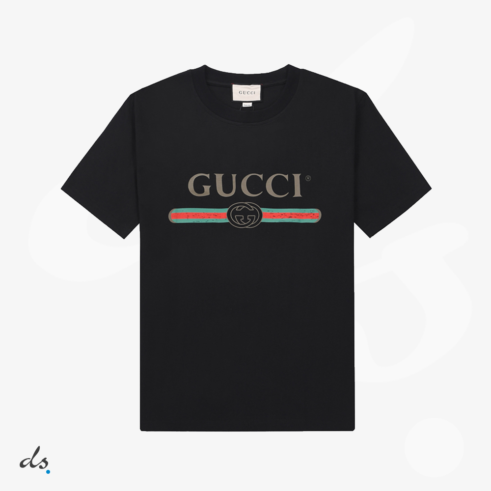 Gucci  Oversize washed T-shirt with Gucci logo Black (1)